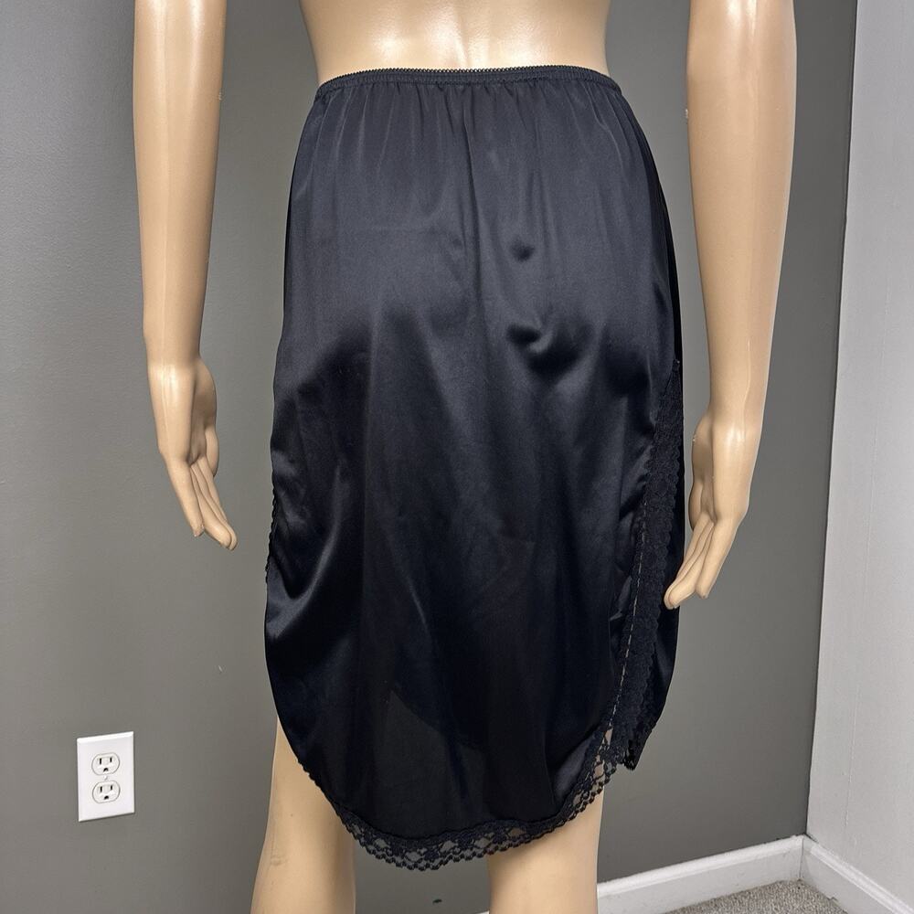 Vintage Mel-Lin Half Slip Skirt Size Medium Black 100% Nylon Double Slits Lace - Picture 6 of 10